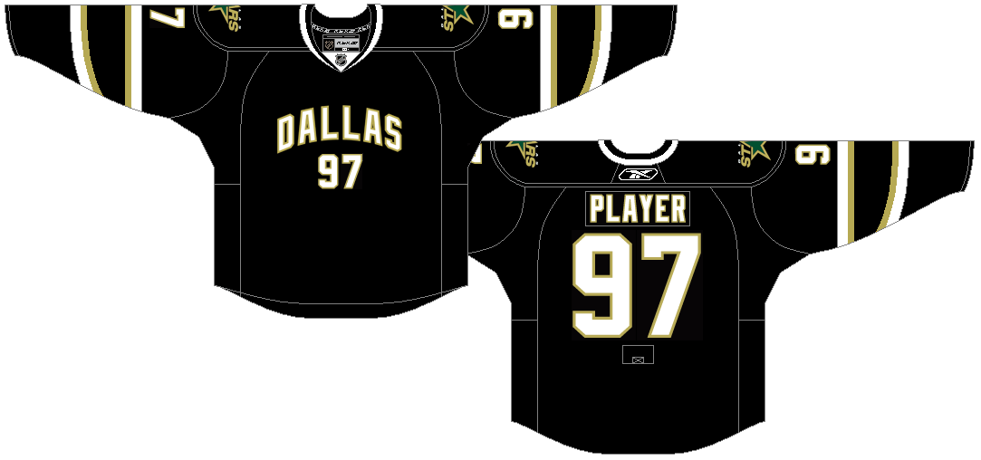 Dallas Stars Home Uniform (2008) - Black jersey with Dallas arched across the front with player number