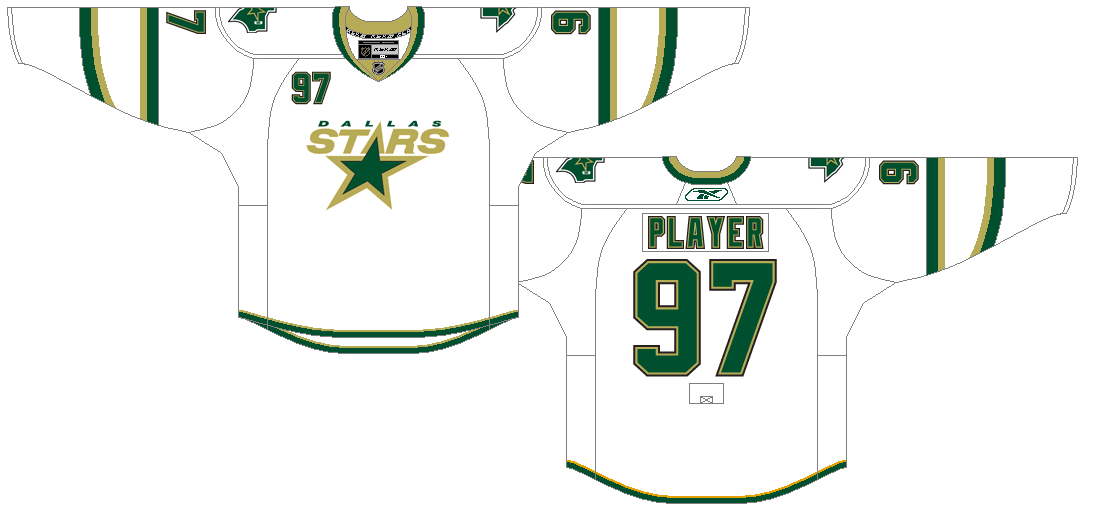 Dallas Stars Road Uniform (2008) - White uniform with green stripes, Stars logo on chest