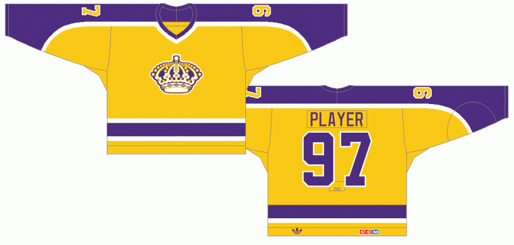 Los Angeles Kings Home Uniform (1981) - The Kings redesign their uniforms in 1980, keeping their color scheme and adding neck-to-cuff stripes down the sleeves.