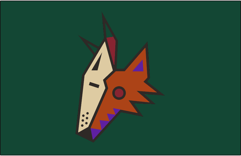 Phoenix Coyotes Jersey Logo (1998/99) - Coyote head on green - this jersey included a generic desert scene below the logo not shown in this graphic. This logo had a beige outline added to it for the 1999-2000 season. Worn on the Phoenix Coyotes green alternate uniform during the 1998-99 season only