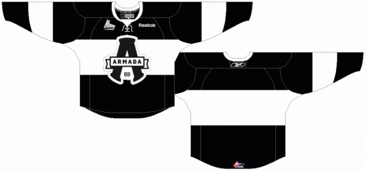 Blainville-Boisbriand Armada Home Uniform (2012) - Black uniform with white stripe across chest and arms, logo on front, alternate BB logo on shoulders