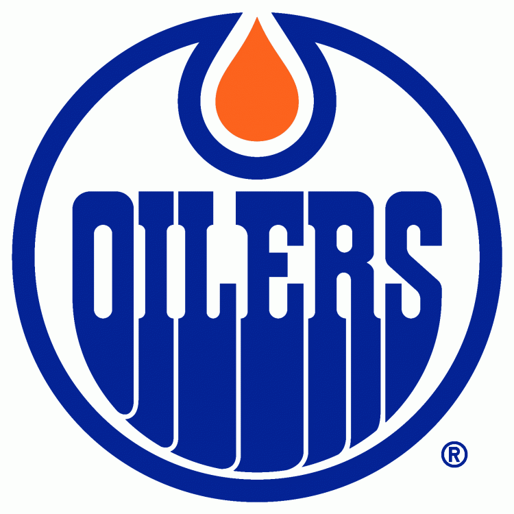 Alberta Oilers Primary Logo (1973) - A royal blue and white oval with OILERS written inside and an orange oil drop above