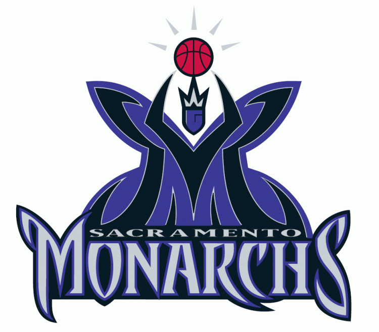 Sacramento Monarchs Primary Logo (1997-2010) - A purple and black M forming a butterfly with basketball