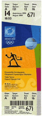 2004 Athens Olympics Ticket Stub (2004) - Ticket from the Table Tennis event of the 2004 Athens Olympics