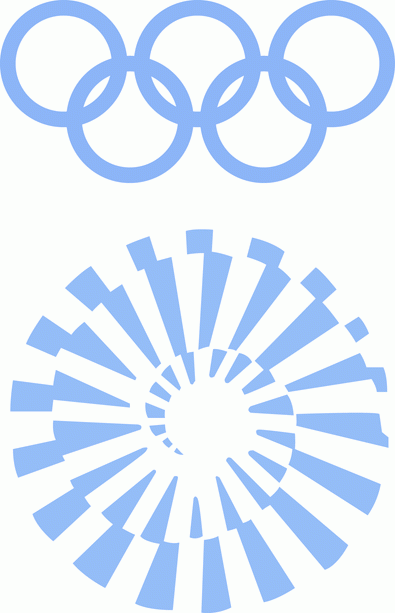 1972 Munich Olympics Primary Logo (1972) - A blue and white spiral below the olympic rings