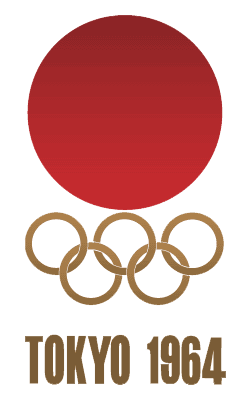 1964 Tokyo Olympics Primary Logo (1964) - The Japanese rising sun above the olympic rings in gold