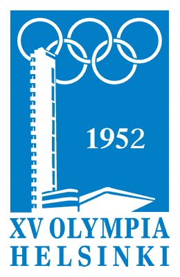 1952 Helsinki Olympics Primary Logo (1952) - A building inside a blue rectangle