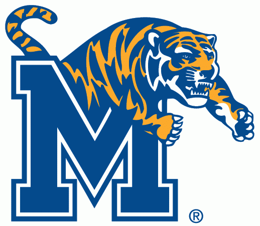 Memphis Tigers Primary Logo (1994-Pres) - Tiger leaping out of a blue M