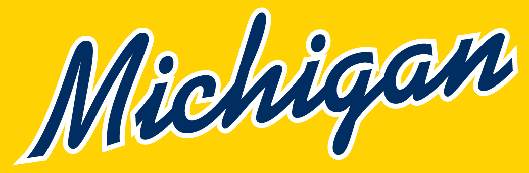 Michigan Wolverines Wordmark Logo (1996-Pres) - Michigian scripted in blue on yellow