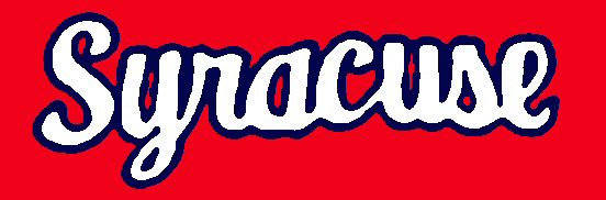 Syracuse Orange Wordmark Logo (1986-1991) - Syracuse in white script outlined in blue on orange