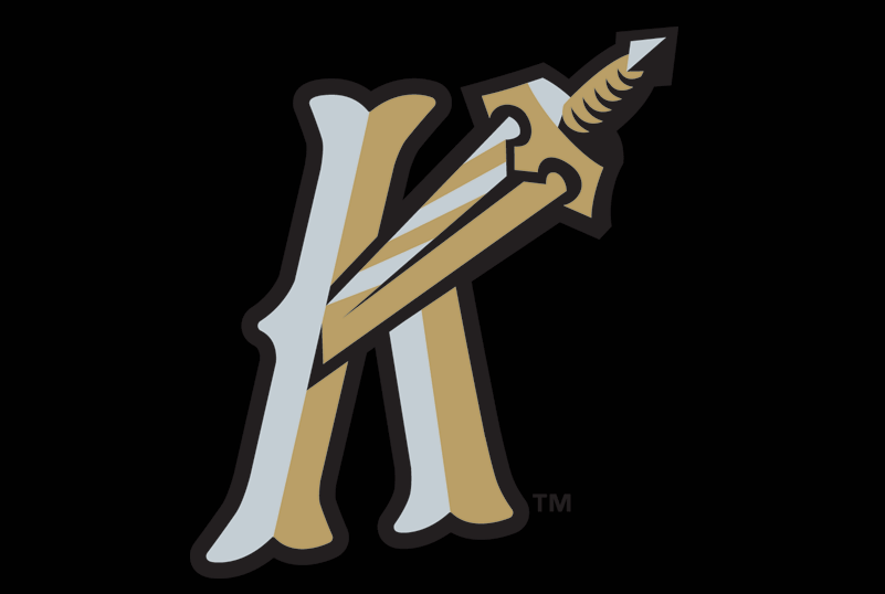Charlotte Knights Cap Logo (2014-Pres) - Charlotte Knights alternate cap. A silver and gold K (for Knights) with a sword piercing it on black