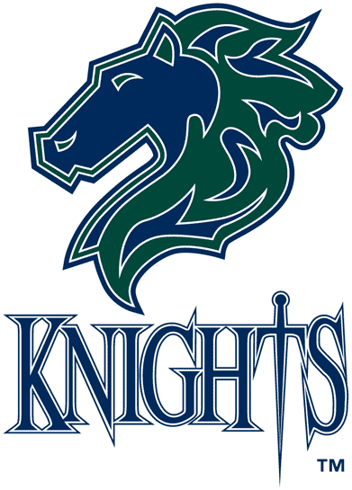 Charlotte Knights Primary Logo (1999-2013) - A blue and green horse head above Knights in blue