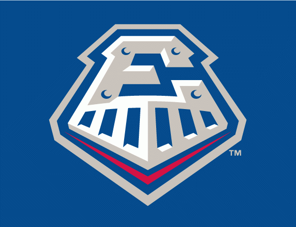 Round Rock Express Cap Logo (2011-Pres) - (Home) An E in the shape of a train on blue