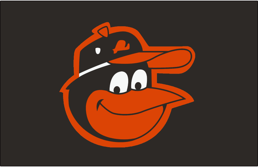 Baltimore Orioles Cap Logo (1966) - Wide cartoon oriole head on black, oriole eyes looking in the bottom-center area. Possible prototype logo or temporary logo, issued to players during Spring Training 1966 and worn sporadically throughout the season