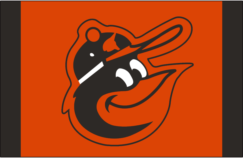 Baltimore Orioles Cap Logo (1975-1976) - A smiling cartoon oriole bird wearing a cap on an orange and black cap. This was worn on the Baltimore Orioles orange alternate caps during the 1975 and 1976 seasons.