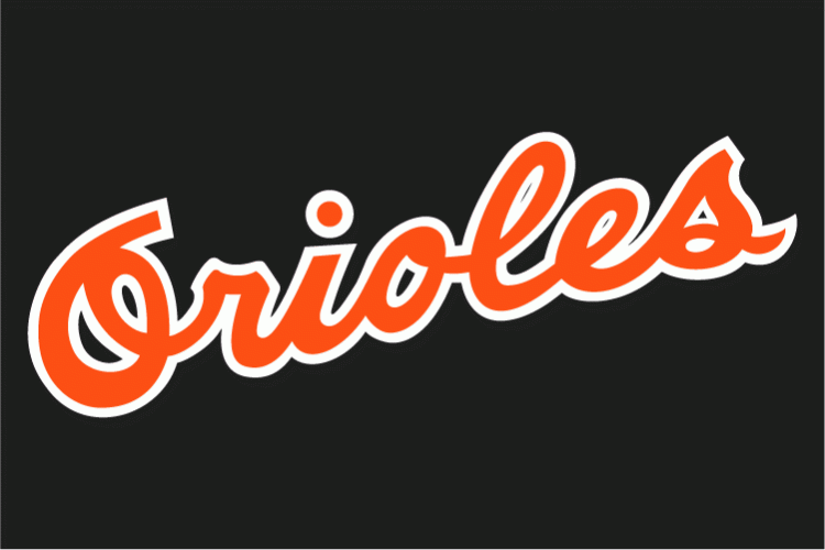 Baltimore Orioles Wordmark Logo (1989) - (BP) Orioles in orange with a white outline on black