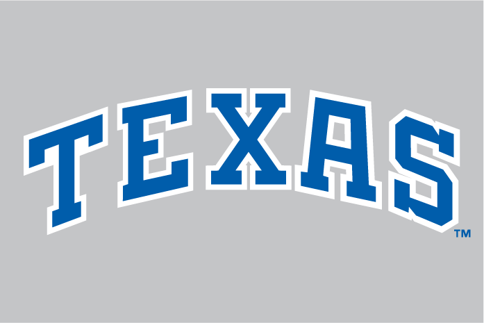 Texas Rangers Wordmark Logo (1985) - (Road) Texas in block blue capitals arched on gray