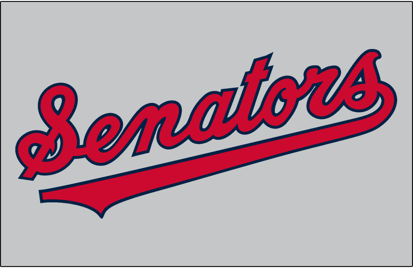 Washington Senators Jersey Logo (1963-1971) - Senators scripted in red with blue trim on grey, worn on Senators road jersey from 1961 to 1971