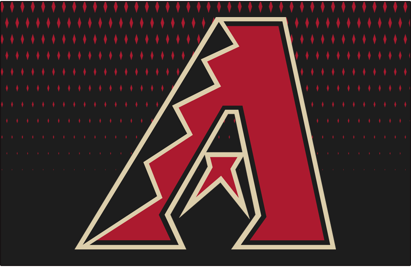 Arizona Diamondbacks Cap Logo (2016-2019) - Primary D-Backs logo on a black cap with a red diamond pattern gradient style behind it, worn on Diamondbacks home cap starting in 2016 season