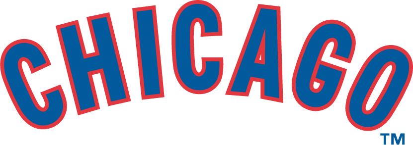 Chicago Cubs Wordmark Logo (1958) - (Road) Blue Chicago script arched with red outline