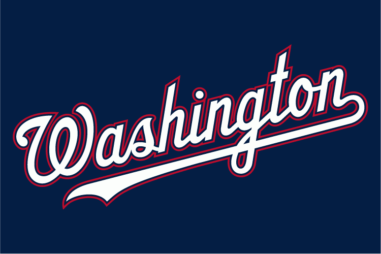 Washington Nationals Wordmark Logo (2011) - Washington scripted in white with blue and red outlines on blue