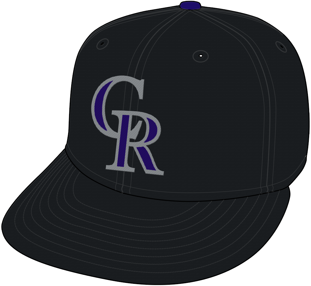 Colorado Rockies Cap (1993-2016) - A purple and silver CR on black -- shade of purple adjusted for the 2017 season