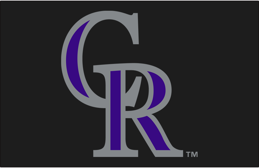 Colorado Rockies Primary Dark Logo (2017-Pres) - A purple and silver interlocked CR on black