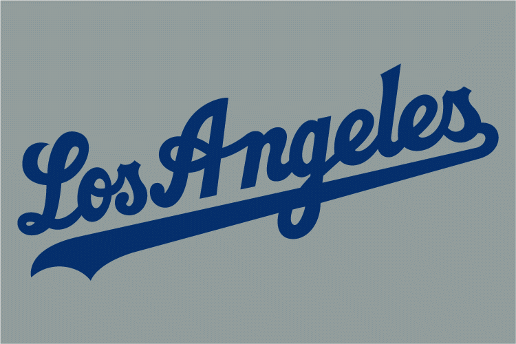 Los Angeles Dodgers Wordmark Logo (2007) - (Road) Los Angeles script in blue on grey
