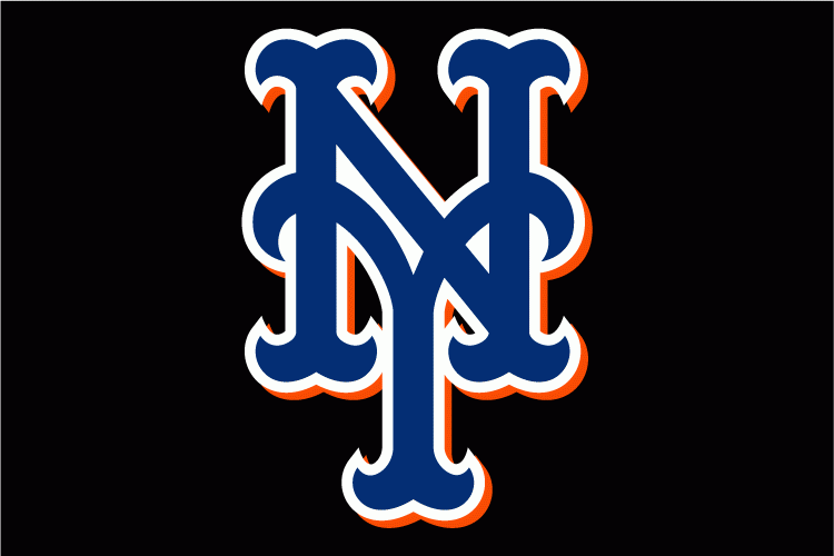 New York Mets Cap Logo (1999) - (Road) Stylized interlocking blue, white and orange NY on black
