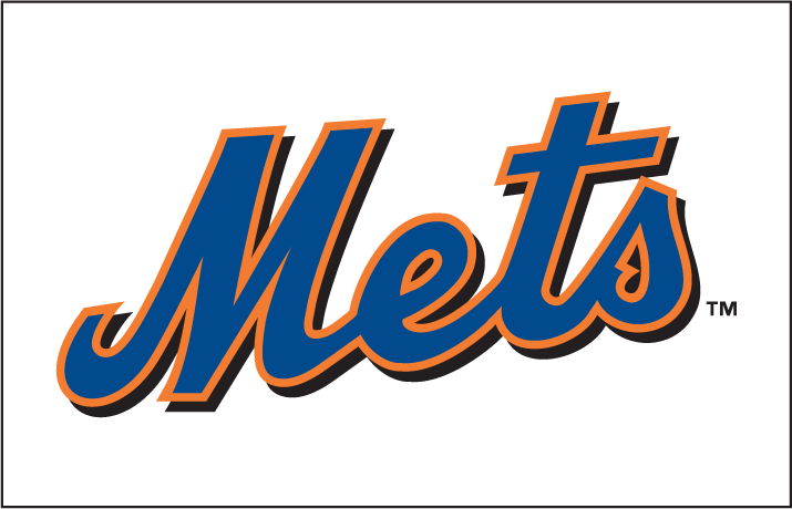 New York Mets Wordmark Logo (1998) - Mets scripted in blue with an orange outline and a black drop shadow