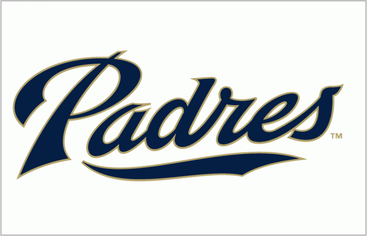 San Diego Padres Wordmark Logo (2012) - (Home) Padres in navy with a sand-colored outline on white