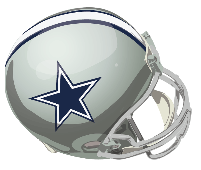 Dallas Cowboys Helmet Logo (1977) - Silver helmet with blue and white stripes and a blue star on the side. Computer graphical representation courtesy Dustin Juliano.