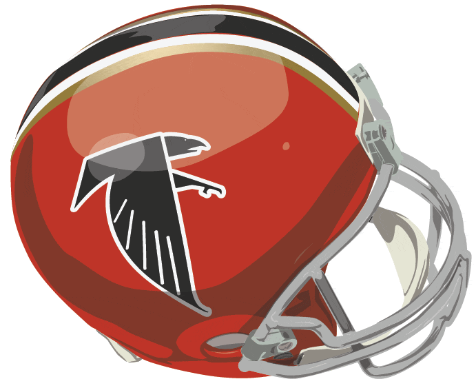 Atlanta Falcons Helmet Logo (1966) - Red helmet with gold, white and black stripes. Computer graphical representation courtesy Dustin Juliano.