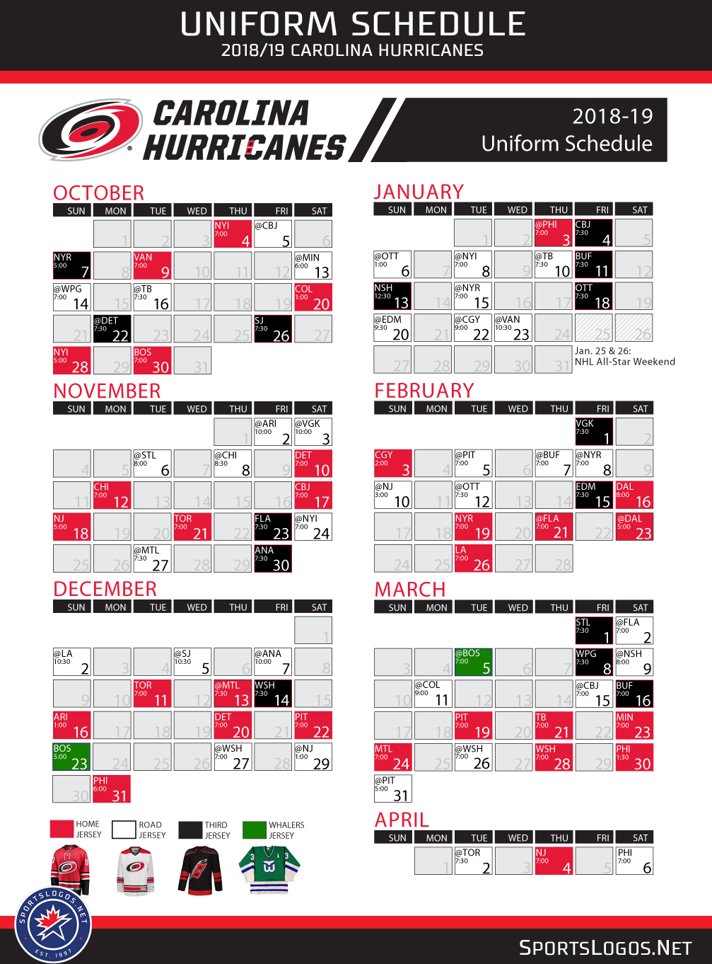 Carolina Hurricanes Announce Entire 2018 19 Uniform Schedule Chris 