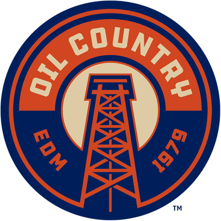 Edmonton Oilers Logo Alternate Logo (2025/26-Pres) - The Edmonton Oilers third jersey shoulder logo starting with the 2025-26 season. The logo shows an orange and blue oil derrick inside an orange and blue roundel with 