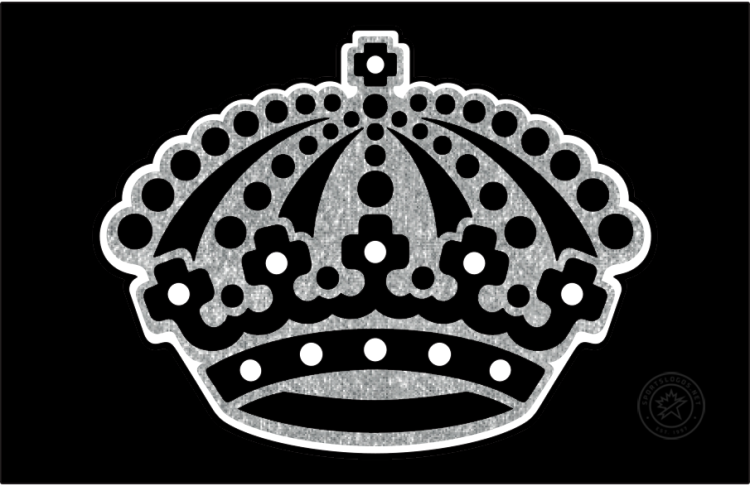 Los Angeles Kings Logo Jersey Logo (2025/26-Pres) - The Los Angeles Kings' third jersey logo, first used during the 2025-26 season, featured the crown from their primary logo in a sparkly silver with black and white features. This logo is worn on the front of a black jersey. SportsLogos.Net