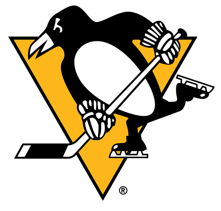 Pittsburgh Penguins Logo Primary Logo (2016/17-Pres) - The Pittsburgh Penguins logo shows a black and white penguin holding a stick and wearing both gloves and skates while in front of a yellow triangle. The triangle represents the Golden Triangle region of Pittsburgh. This logo was originally used by the Penguins in 1968 but has been recoloured and modernized over the years, the yellow is slightly darker than in the 1960s and the mouth and eyes of the penguin have been tweaked over that time. SportsLogos.Net