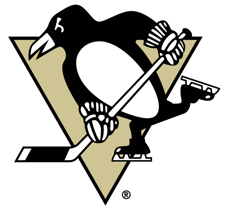 Pittsburgh Penguins Primary Logo (2006/07-2015/16) - Skating Penguin holding a hockey stick on a Vegas Gold triangle. Shade of gold lightened slightly for 2006-07 season SportsLogos.Net