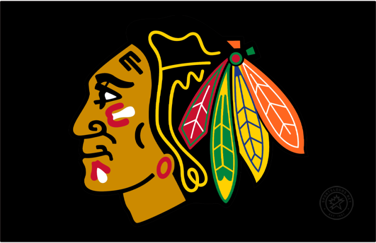 Chicago Blackhawks Logo Jersey Logo (2025/26-Pres) - The Chicago Blackhawks' third jersey logo, revived for the 2025-26 season following a nearly twenty-year hiatus, again featured the team's familiar Native American head logo on the front of a black sweater. SportsLogos.Net