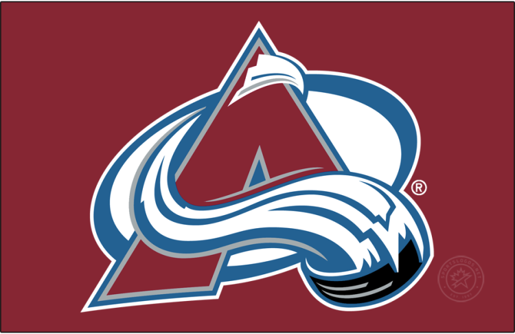 Colorado Avalanche Logo Primary Dark Logo (1995/96-1998/99) - Burgundy A trimmed in silver and blue with a puck and avalanche streaking around and over it SportsLogos.Net