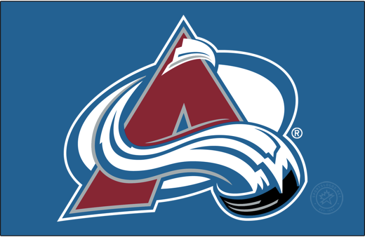 Colorado Avalanche Logo Primary Dark Logo (1995/96-1998/99) - Burgundy A trimmed in silver and blue with a puck and avalanche streaking around and over it SportsLogos.Net