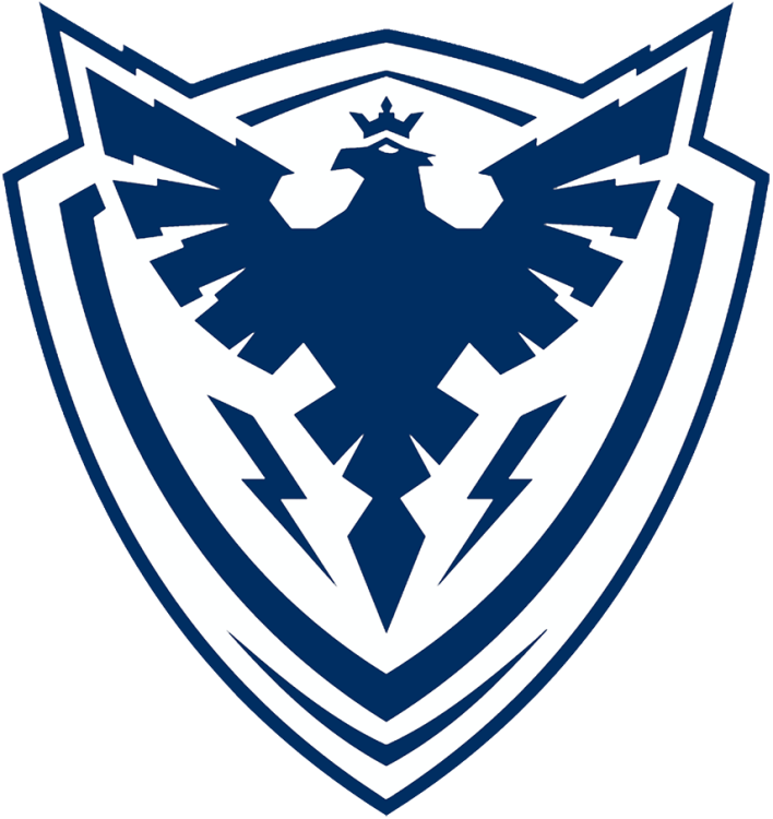 Sherbrooke Phoenix Logo Primary Logo (2019/20-Pres) - The Sherbrooke Phoenix logo shows the mythological Phoenix bird rising from the ashes in blue with a crown about it and two lightning bolts placed upon a white shield trimmed in blue. The Phoenix had used a similar logo prior to this one, with an off-white colour used on the shield instead of white.
<br /><br />
Le logo du Phénix de Sherbrooke représente le mythique phénix renaissant de ses cendres, en bleu, entouré d'une couronne et de deux éclairs sur un bouclier blanc bordé de bleu. Le Phénix avait déjà utilisé un logo similaire, avec un bouclier blanc cassé au lieu du blanc. SportsLogos.Net