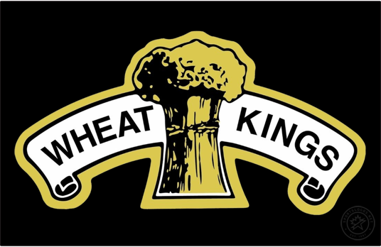 Brandon Wheat Kings Logo Primary Dark Logo (2025/26-Pres) - The Brandon Wheat Kings logo for the 2025-2026 WHL season is a return to the team's logo used during their first seasons in the 1960s. It features a sheaf of wheat in a pale yellow (or gold) with 