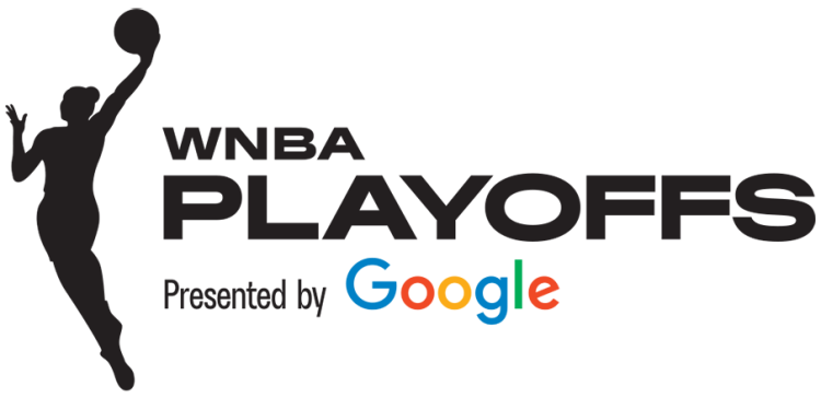  WNBA Playoffs Logo Primary Logo (2025-Pres) - The WNBA Playoffs logo features the standard league basketball player silhouette in black to the left of the event name, stacked in a sans-serif font. The presenting sponsor, Google, is included in this logo. The WNBA removed the event year from their playoff and finals logos for 2025. SportsLogos.Net