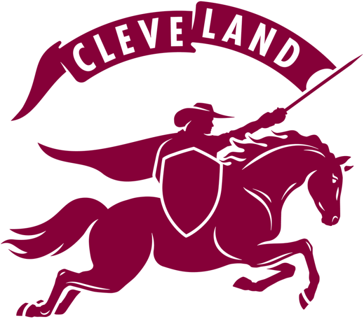 Cleveland Charge Logo Alternate Logo (2025/26-Pres) - The Cleveland Charge primary icon logo shows a cavalier riding a horse, carrying a shield, wielding a sword charging forward. A banner flying from the sword contains the city name Cleveland. SportsLogos.Net
