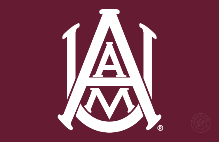Alabama A&M Bulldogs Logo Alt on Dark Logo (2023-Pres) - Interlocking AAMU logo in white on maroon background (new shade of maroon). This was previously the Primary and has been in use since 1972. SportsLogos.Net