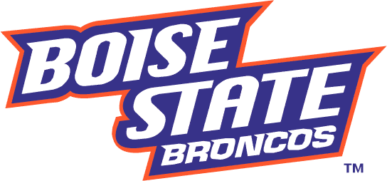 Boise State Broncos Wordmark Logo (2002-2012) - Boise State Broncos in white on blue banner with orange outline SportsLogos.Net