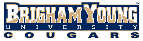 Brigham Young Cougars Wordmark Logo (1999-2004) - Brigham Young with Mountains in script over Cougars in blue SportsLogos.Net