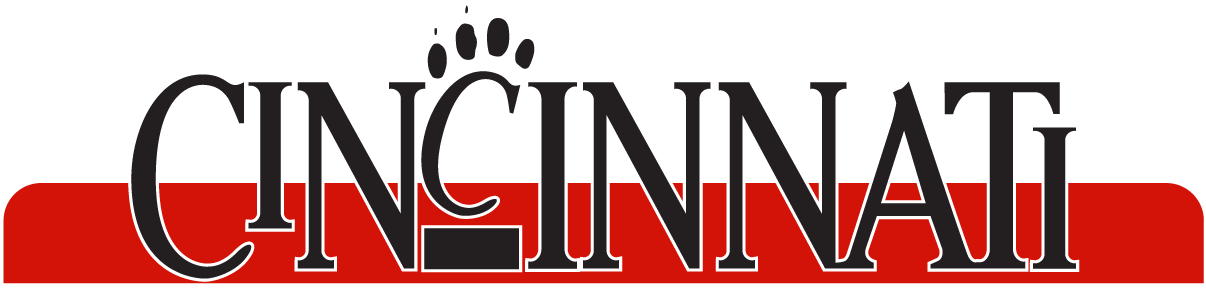 Cincinnati Bearcats Wordmark Logo (1990-2005) - Cincinnati in black on a red bar with C on 2nd C SportsLogos.Net