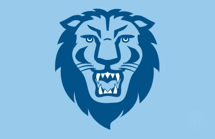 Columbia Lions Logo Alt on Dark Logo (2006-2025) - Alternate logo of a front-facing lion head in Columbia Blue and dark blue on Columbia Blue background. This was used through 2025 then became the Primary with new colors. SportsLogos.Net